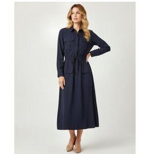 Gabriela Hearst Silk Midi Length Dress, Navy Blue, Women's Size US 10, UK 14